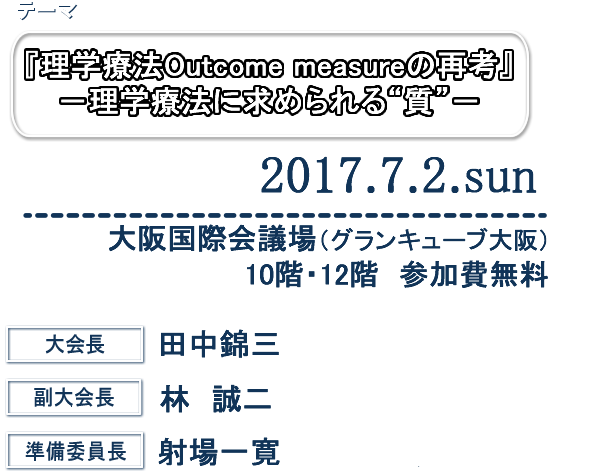 第29回 大阪府理学療法学術大会 会期：2016年7月10日(日) 会場：大阪国際会議場（グランキューブ大阪） 大会長：田中錦三